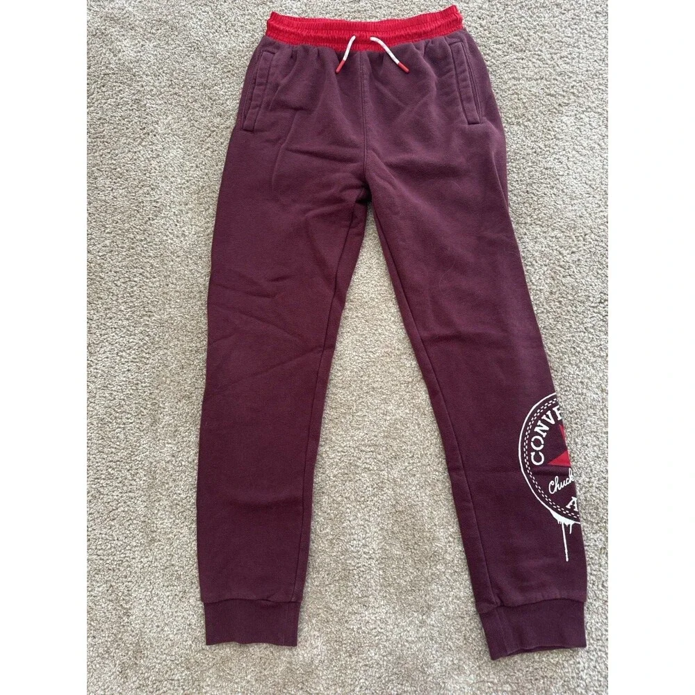Converse Kids Joggers Size Large Maroon Red Sweatpants Logo on Leg